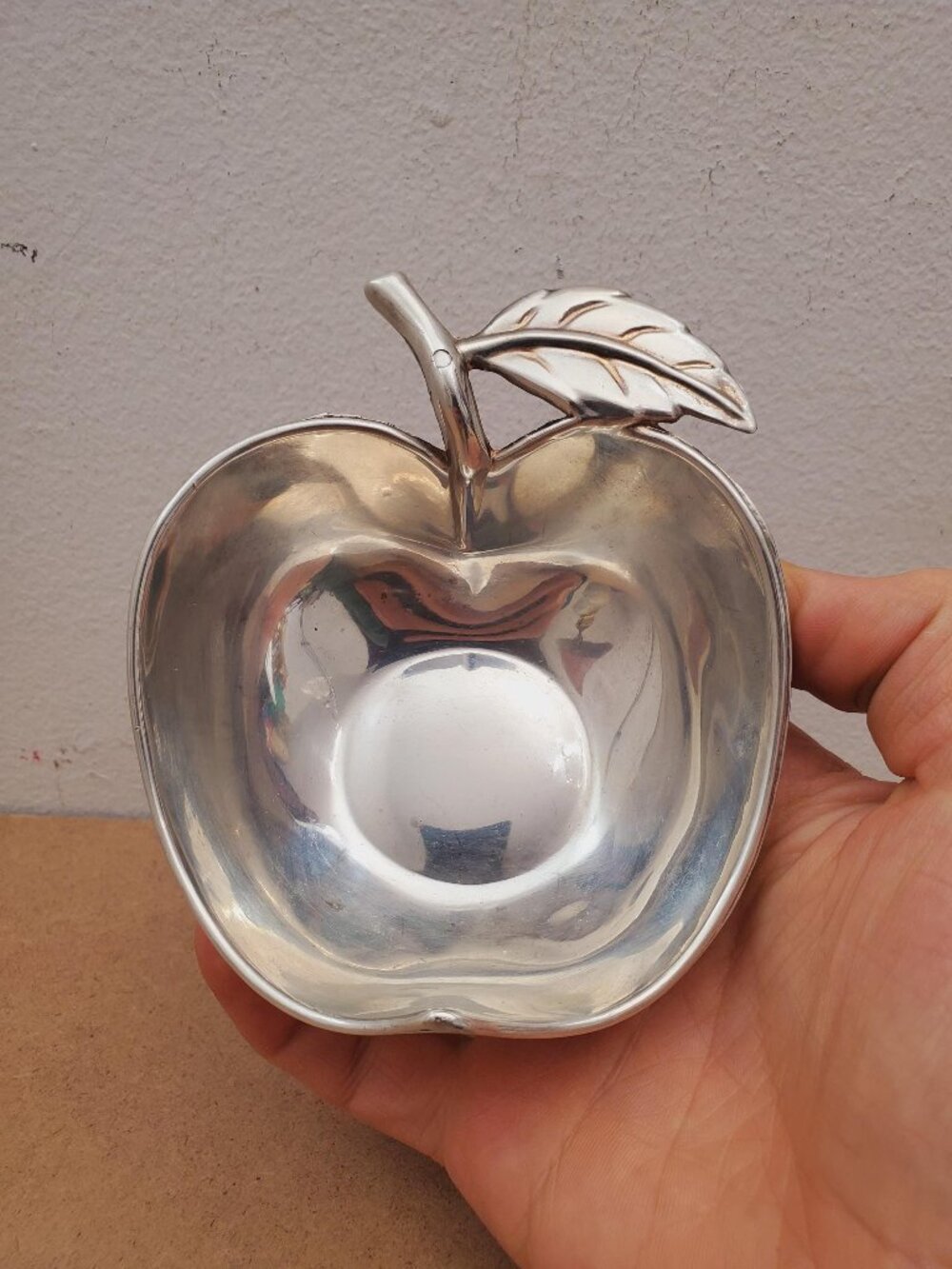 Vintage Silver Plated Apple Trinket Dish with Leaf Handle - International Silver